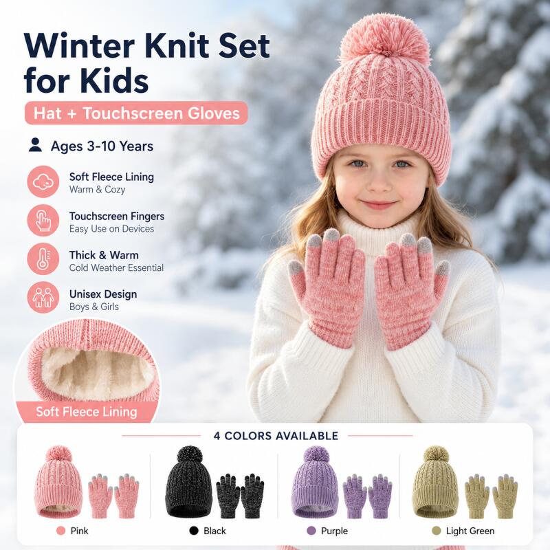 Knit Glove Touch Screen - Ensemble bonnet tricoté et gants tactiles