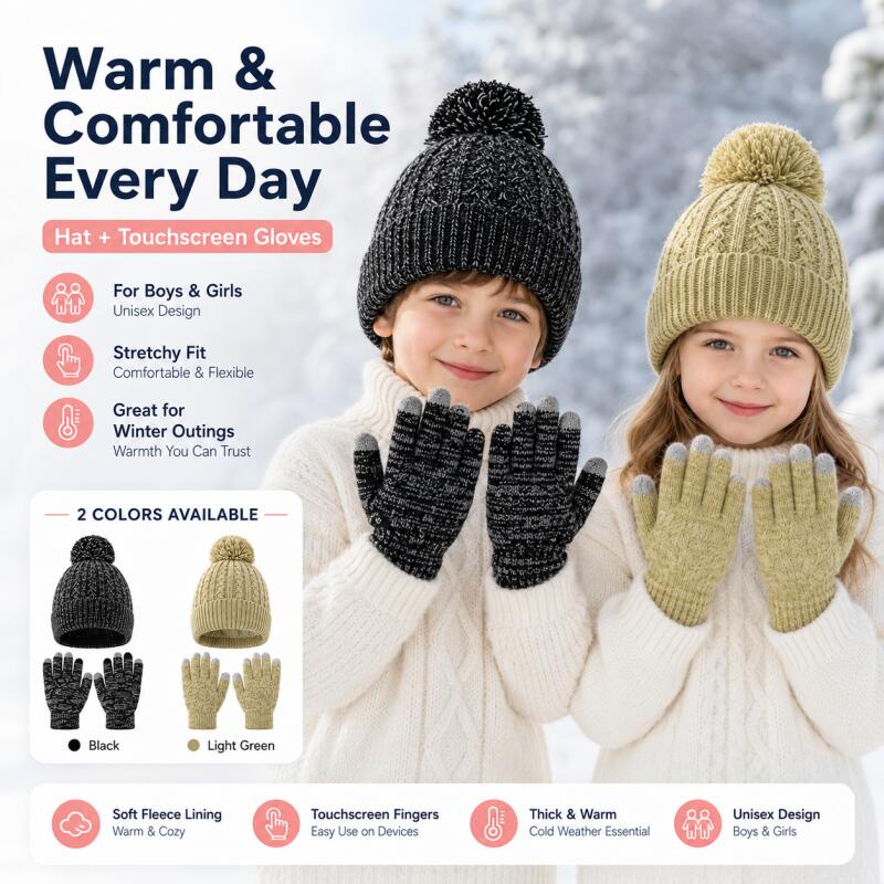 Ensemble bonnet tricoté et gan - Knit Glove Touch Screen avis et prix
