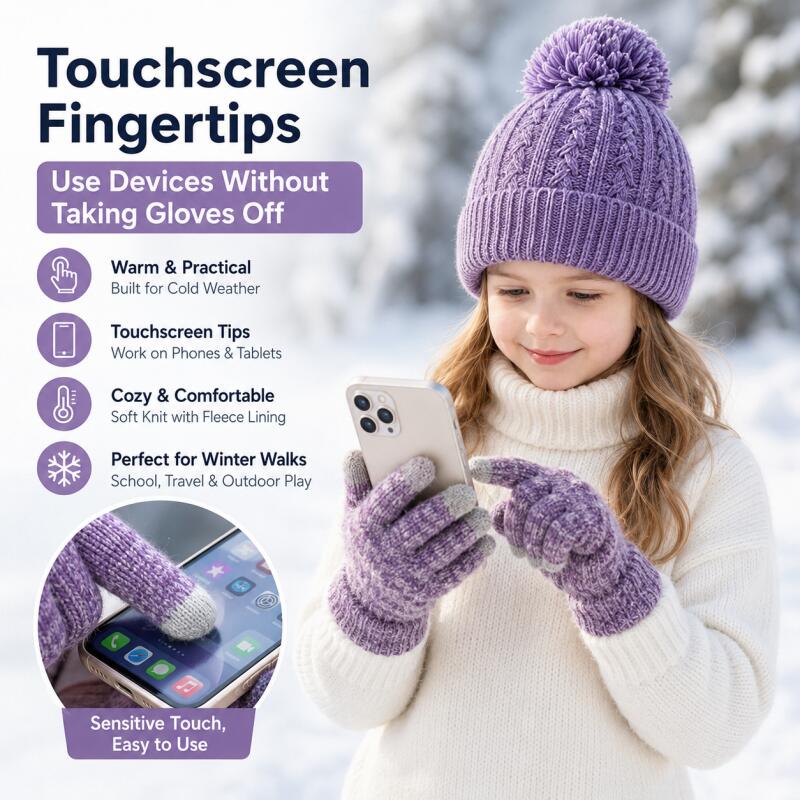 Ensemble bonnet tricoté et gan - Knit Glove Touch Screen avis et prix
