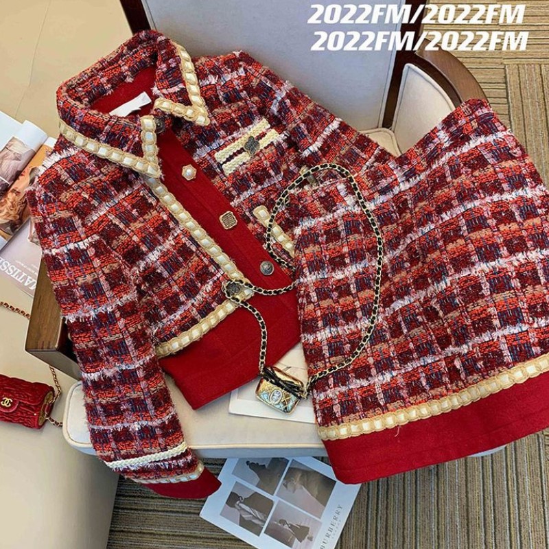 Costume élégant rouge en Tweed - Winter Clothing Matching avis et prix