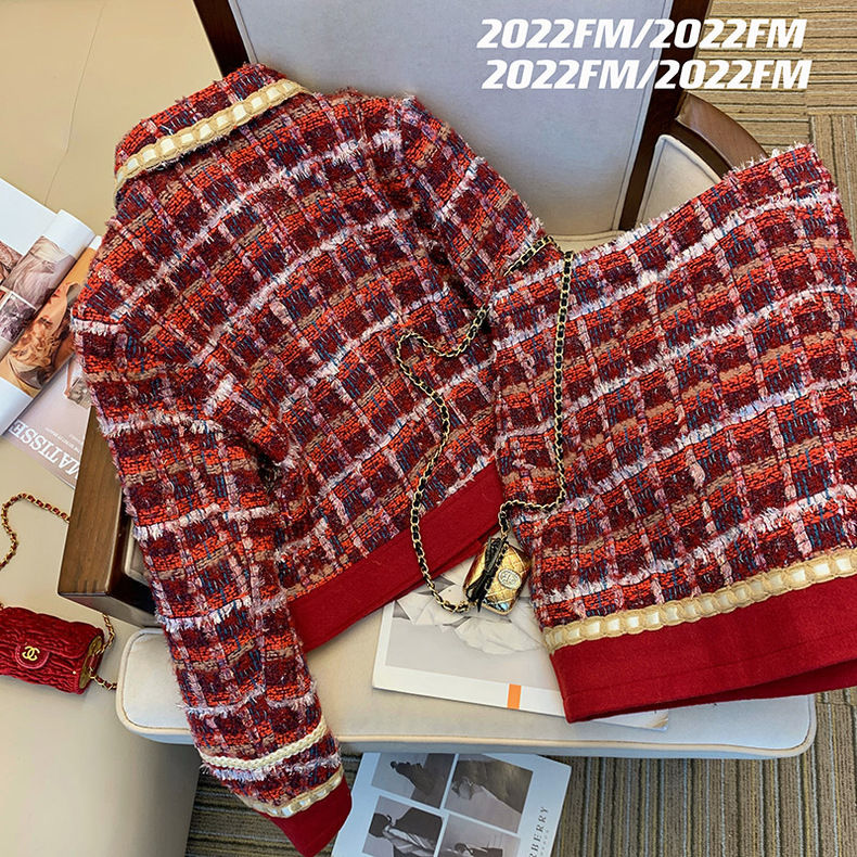 Costume élégant rouge en Tweed - Winter Clothing Matching avis et prix
