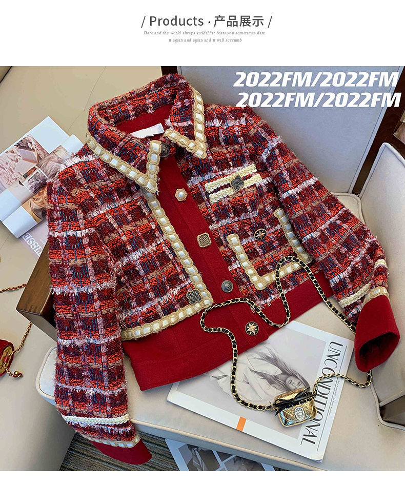 Costume élégant rouge en Tweed - Winter Clothing Matching avis et prix